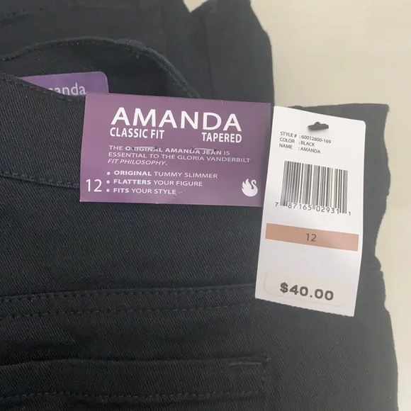 Gloria Vanderbilt AMANDA Classic Fit Tapered Black Jeans sz: 12 NWT - Picture 2 of 7